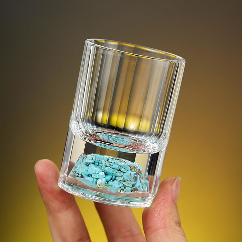 创意绿松石酒具套装水晶玻璃白酒杯二两家用烈酒杯白酒分酒器杯架图片