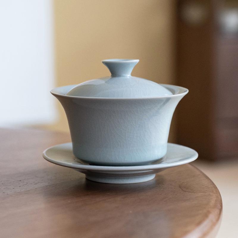 奉茗汝窑盖碗泡茶杯开片冰裂功夫茶具三才杯大号茶碗陶瓷盖杯