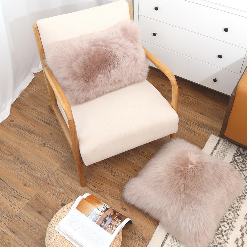 纯羊毛抱枕毛绒靠垫北欧沙发靠垫皮毛一体含芯真皮靠垫椅背垫长毛