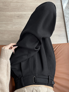 毛呢西装裤女黑色秋冬款加绒加厚高腰窄版抗皱垂感气质阔腿直筒裤