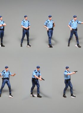 百搭微缩警察模型城市场景装饰小人偶1:64港警巡逻差人揸枪阿sir