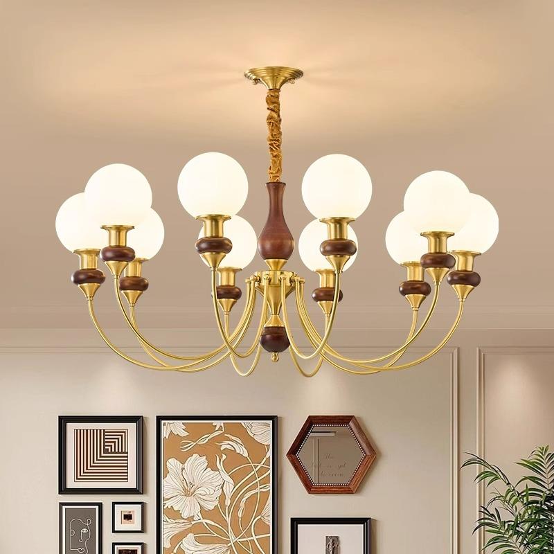 全铜中古风客厅吊灯美式田园大气餐厅实木书房灯法式卧室主灯灯具