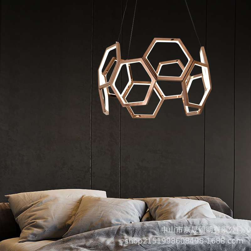 北欧轻奢蜂巢艺术书房卧室吊灯 极简线条几何艺术设计感客厅主灯
