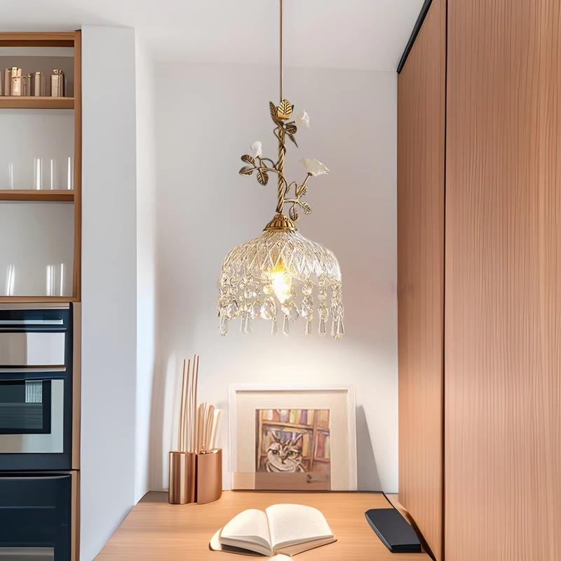 全铜法式床头吊灯设计师创意玫瑰花朵吊灯复古艺术玄关走廊过道灯