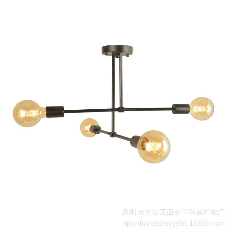 复古美式工业风创意几何可调多头铁艺吊灯个性休闲区餐厅网咖吊灯