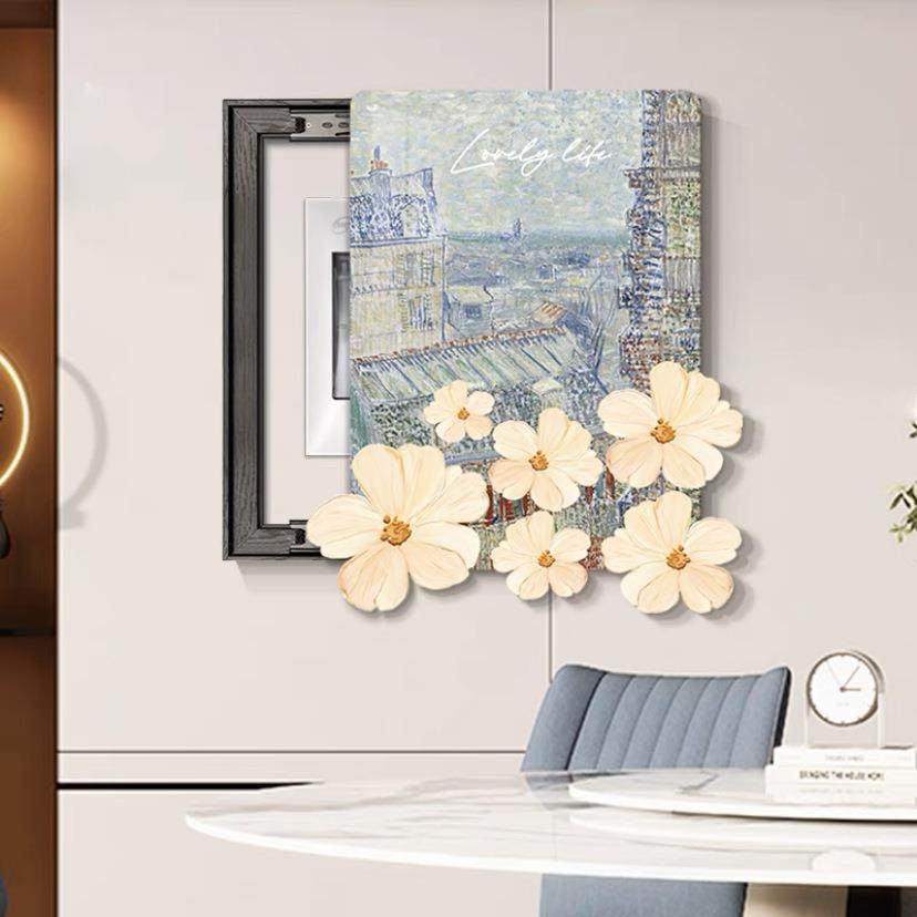 梵高莫奈艺术电表箱装饰画现代简约免打孔竖版电源箱遮挡挂画油画