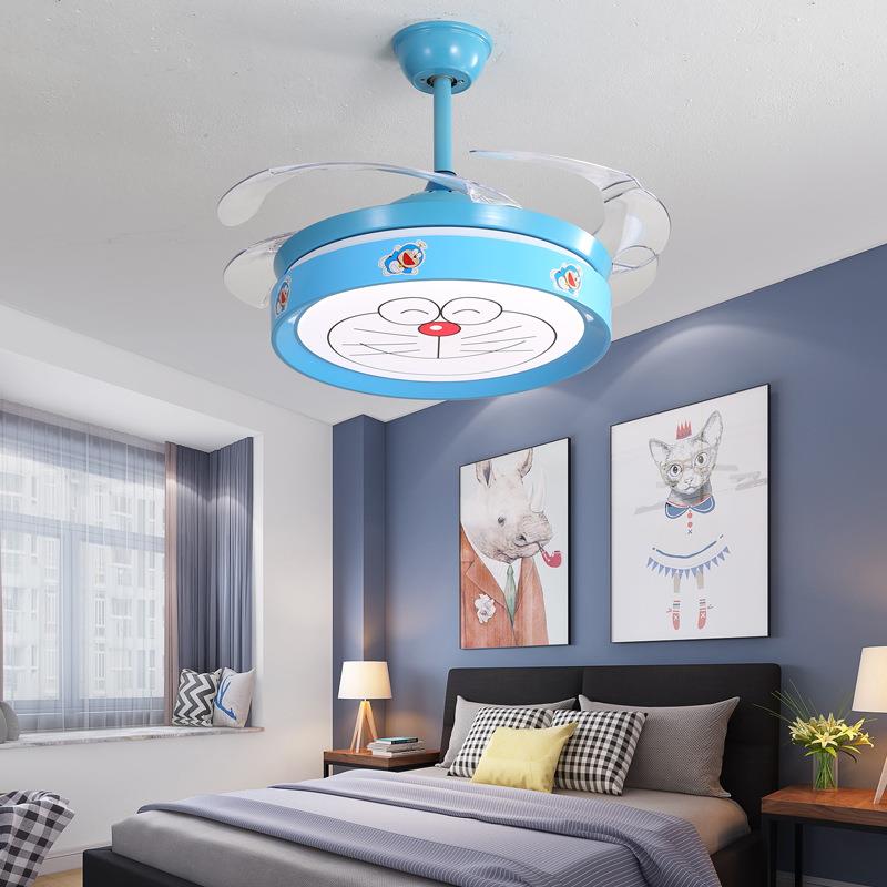 隐形风扇灯卧室卡通儿童男孩女孩房间灯静音电风扇吊灯一体大风力