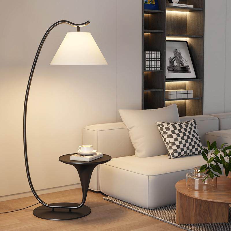 现代简约风落地灯客厅沙发旁卧室床头柜一体氛围感立式台灯置物架