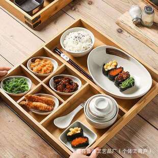 跨境现货实木多格收纳盒火锅寿司多格分餐竹盒甜品碟分格收纳盒