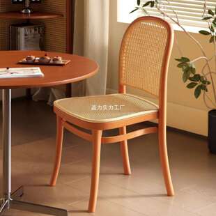 餐椅椅子家用仿藤编椅有靠背极简风藤编椅子有靠背可叠放客厅椅子