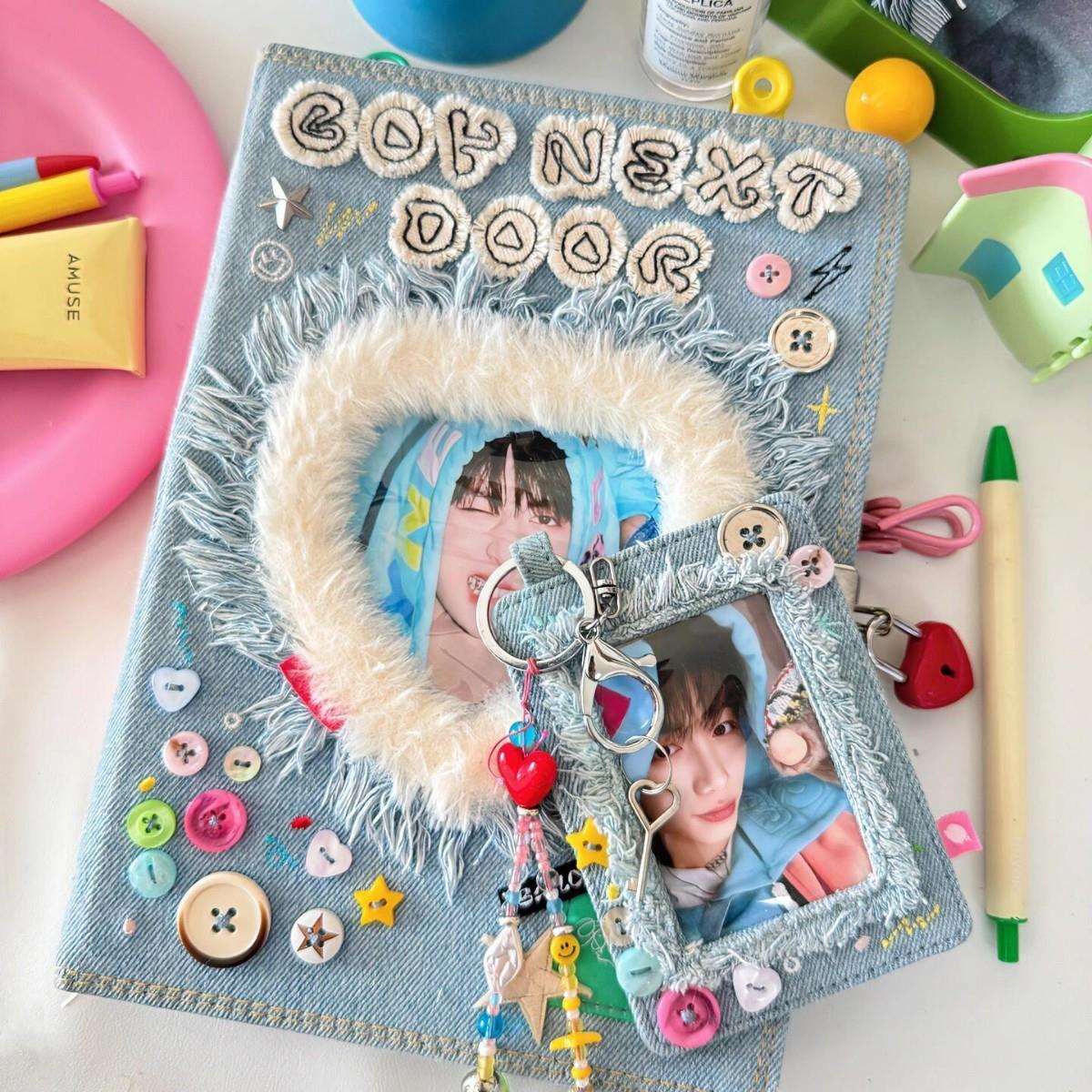 美式复古毛绒拼接牛仔卡册A5四宫格拍立得三寸小卡活页收纳相册