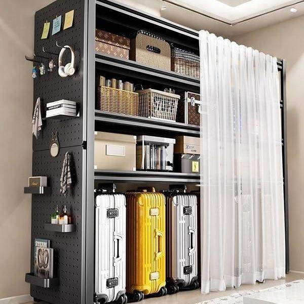 家用货架置物架多层带防尘帘行李箱落地客厅收纳架下空储物铁架子