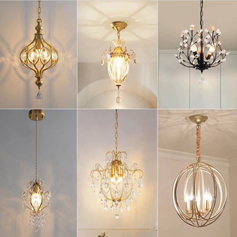 美式乡村复古餐厅水晶吊灯走廊过道阳台灯轻奢玄关入户卧室书房灯