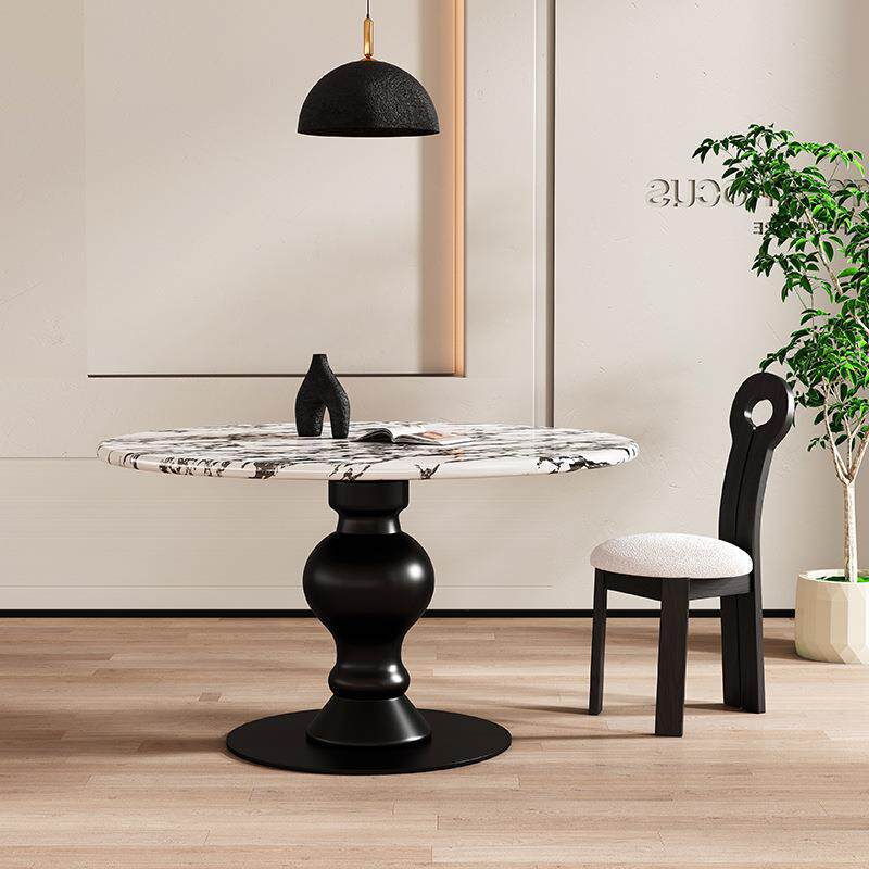 法式复古宝格大理石圆桌2024新款奶油风简约轻奢奢石高端圆形餐桌