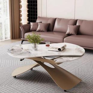 多功能升降茶几餐桌移动两用一体式小户型客厅岩板可方可变圆桌