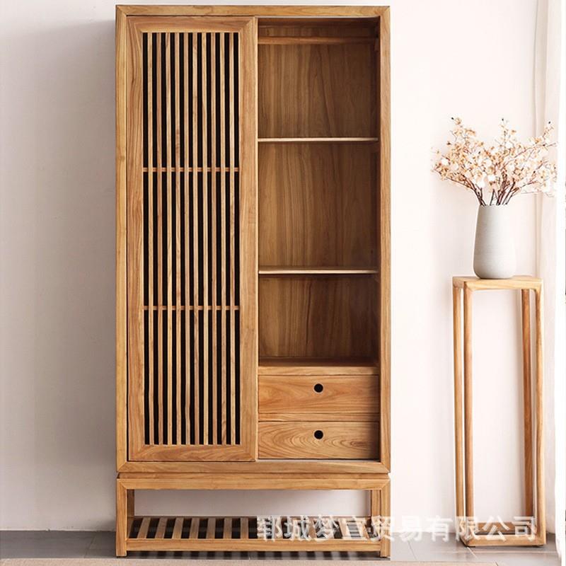 老榆木衣柜家居卧室衣物收纳柜双开门儿童衣物挂衣柜实木榆木衣柜