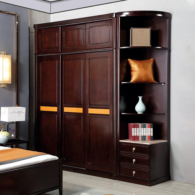 新中式衣柜卧室二三开门组合边柜顶柜中式大衣橱储物柜收纳柜家具