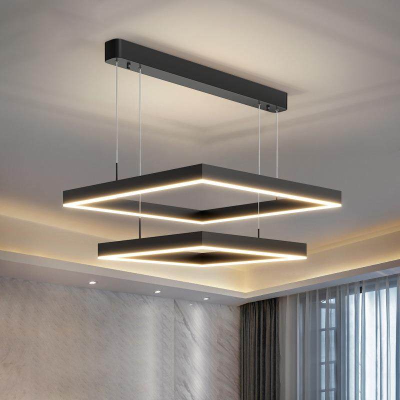 卧室客厅吊灯正方形后现代风格灯具大气简约餐厅复式楼设计师吊灯