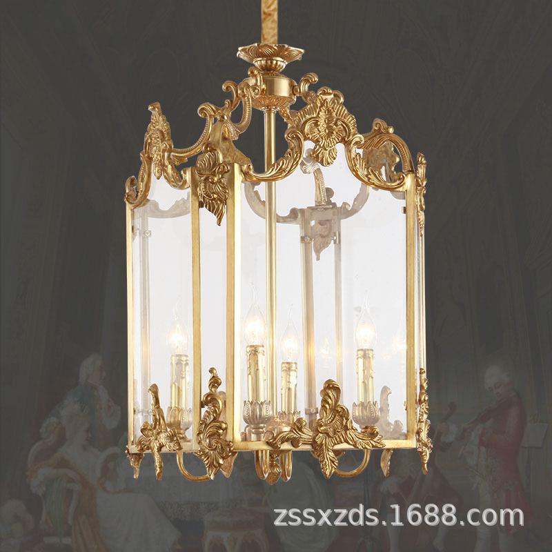 法式全铜吊灯客厅餐厅灯欧式别墅过道走廊灯复古奢华入户玄关灯具