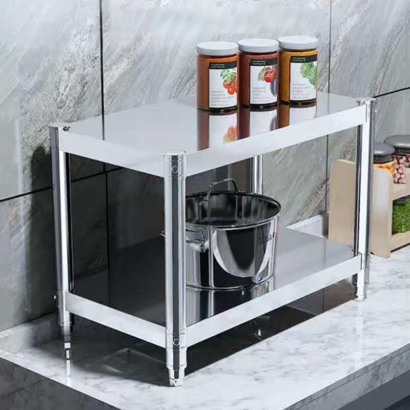 不锈钢二层多功能厨房储物架子客厅展示柜家用放锅碗微波炉烤箱1