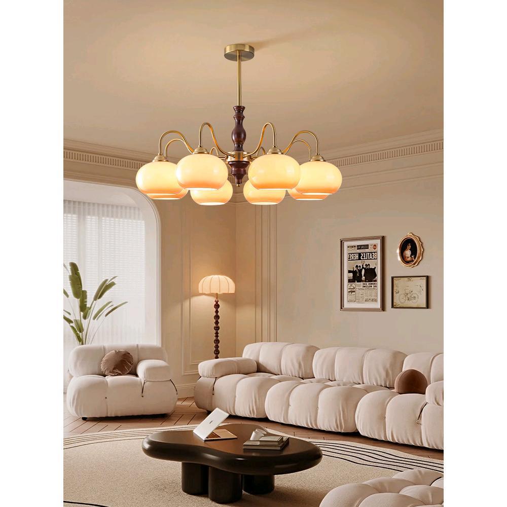 中古风客厅吊灯美式复古胡桃木餐厅灯具法式vintage柿子卧室主灯