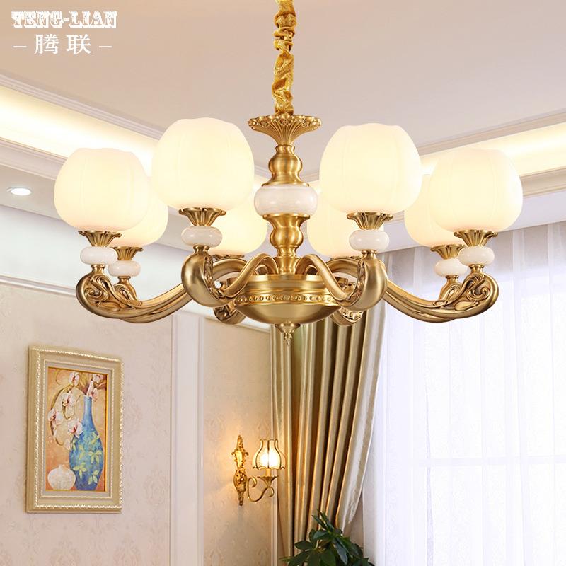 欧式客厅吊灯美式大气别墅大厅全铜吊灯餐厅卧室房间饭厅家用灯具