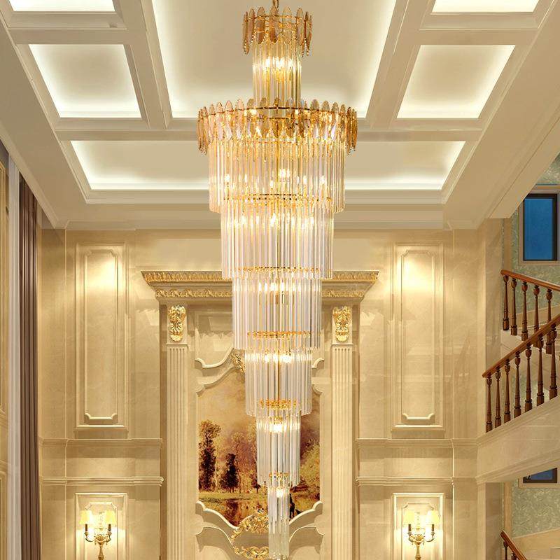 欧式别墅客厅水晶灯酒店大堂大吊灯复式楼中楼中空旋转楼梯长吊灯