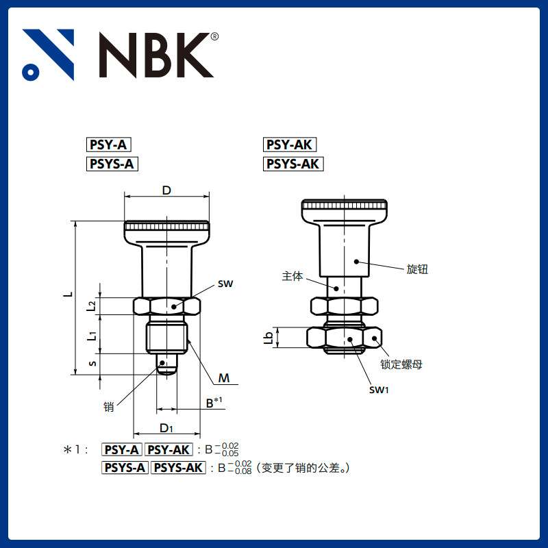 NBK PSY  短巧型分度柱塞带锁定机构附带旋钮 锁销弹簧销厂家直供