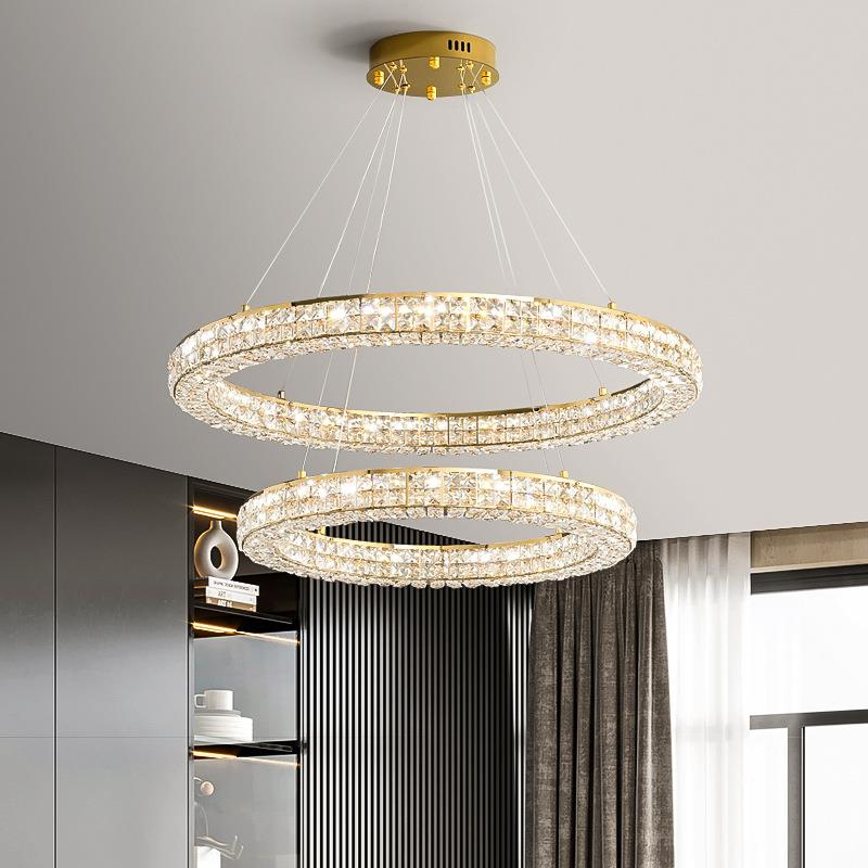 水晶客厅吊灯现代简约大气圆环形轻奢创意复式楼大厅卧室餐厅灯饰