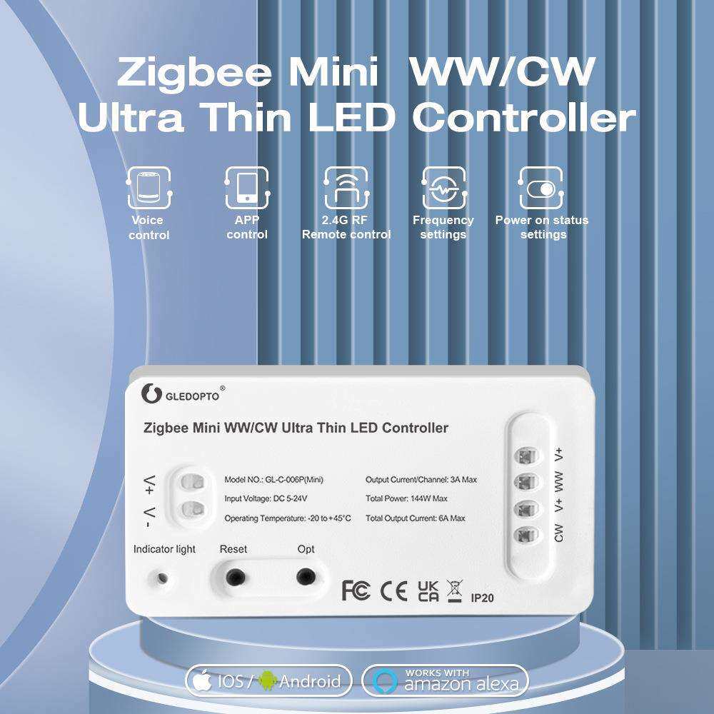 GLEDOPTO 5-24V低压mini双色温灯条控制器 ww/cw ZigBee3.0+2.4g