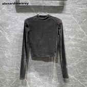 2025新款 修身 正肩设计感上衣短款 高级感丝绒早秋女装 打底衫 T恤