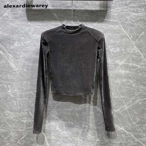 高级感丝绒上衣短款打底衫T恤女