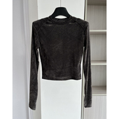 打底衫 高级感丝绒长袖 设计感上衣 修身 短款 T恤女2025早秋新款 时尚