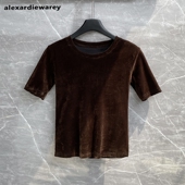 T恤轻奢正肩上衣 圆领简约百搭修身 高级感丝绒早秋女装 2025新款