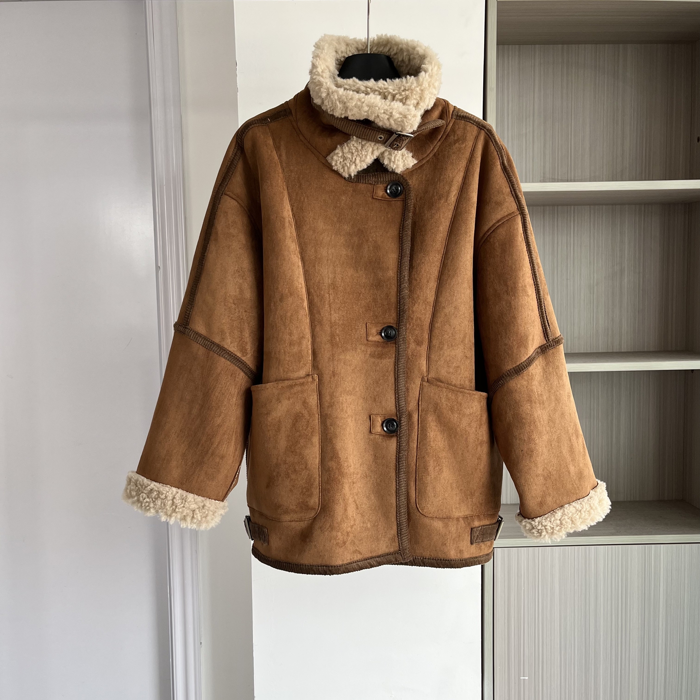 欧货潮牌复古翻领麂皮绒毛毛外套
