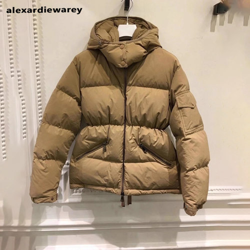 羽绒服卡其色百搭连帽面包服女潮