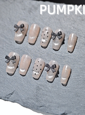 Pumpkin nail纯手工棕调显白复古素颜甜菜短方圆美甲WJ-10261005
