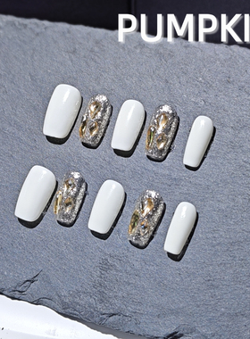 Pumpkin nail纯手工白月系列简白可爱日常通勤短款WJ-102610022