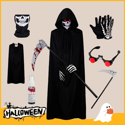 万圣节服装成人男女死神披风表演黑色巫师袍吸血鬼衣服密室NPC装