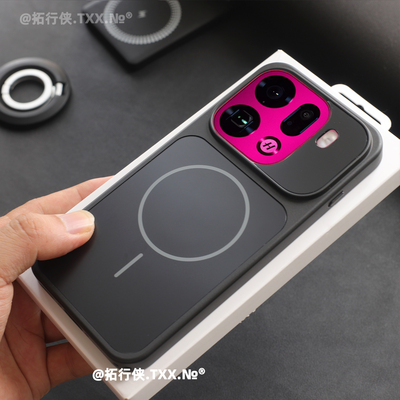 商务黑色【磨砂玻璃】磁吸壳适用OPPOfindX9手机壳创意撞色细环Magsafe强磁FindX9pro新超薄二合一防指纹男士