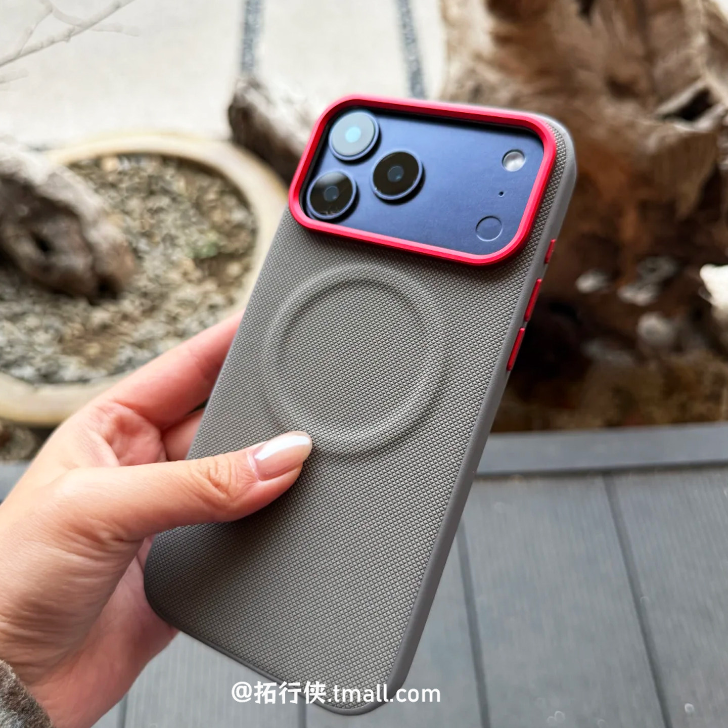 灰色钻石编织纹适用苹果17Pro手机壳iPhoneAir/17promax保护套磁吸外壳14/15/16promax金属镜框简约男士