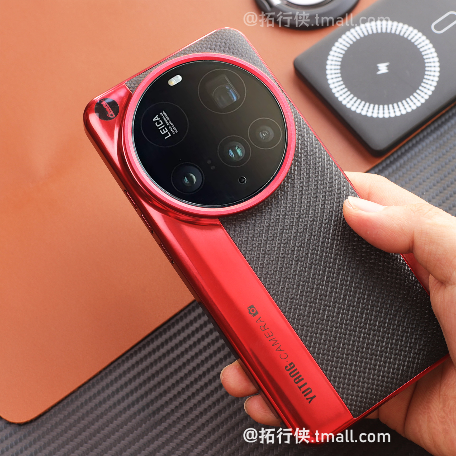 科纳纹皮纹黑红拼接适用小米15Ultra手机壳Magsafe磁吸相机壳14Ultra/13Ultra无线充电ins女创意电镀大孔外壳