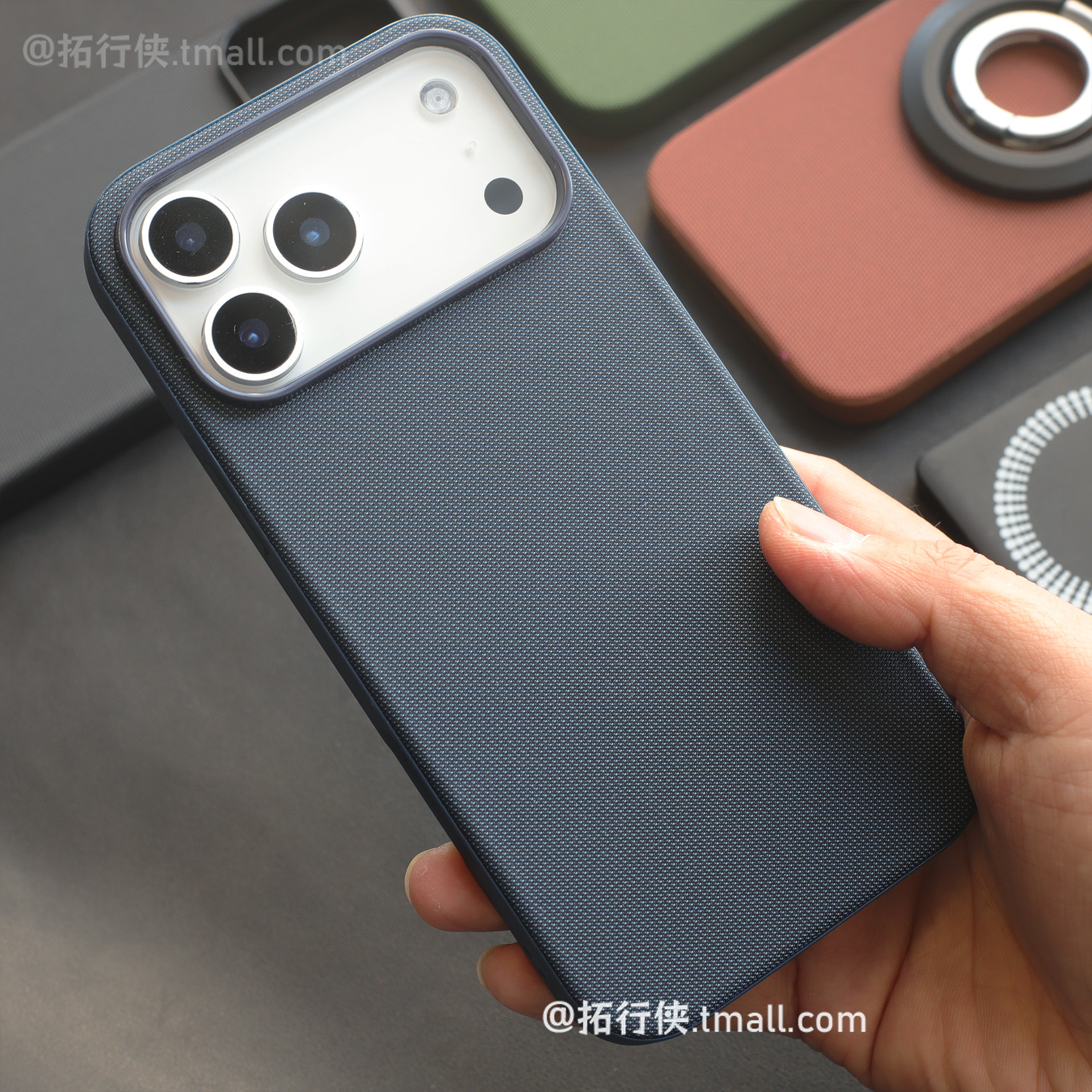 轻奢蓝色织物磁吸壳适用iPhone苹果17pro手机壳针织布艺颗粒感16/15proMax男士13防手汗抗指纹14磁吸充电外壳