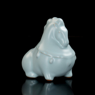 汝窑唐马茶宠茶玩创意陶瓷小摆件开片可养茶桌茶盘装饰品茶道装饰