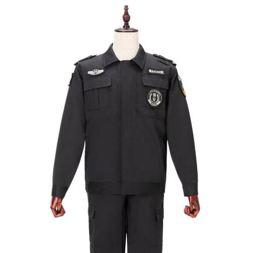 夹克式黑色春秋冬季斜纹保安作训服套装男加厚训练工作服加肥加大