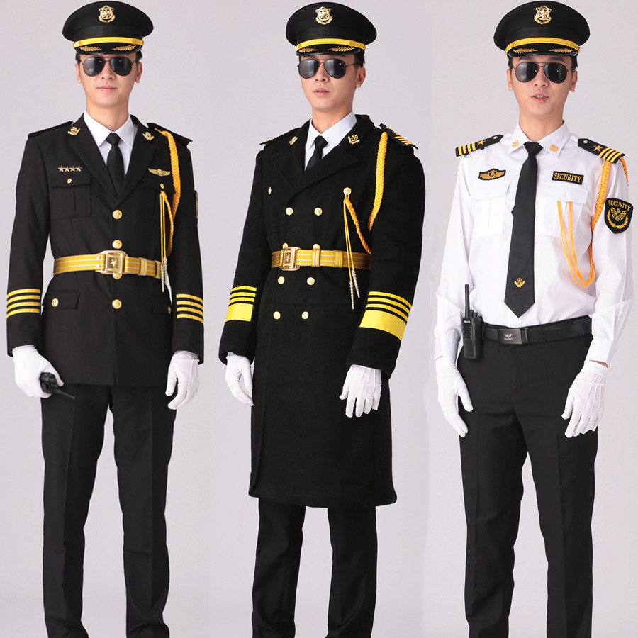 2024年物业保安形象制服礼宾服春秋黑色外套秋冬大衣安保男工作服