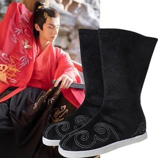 男汉鞋 鞋 子黑汉服靴古风cos武侠小生侠客戏曲官兵靴 靴子古装 古装
