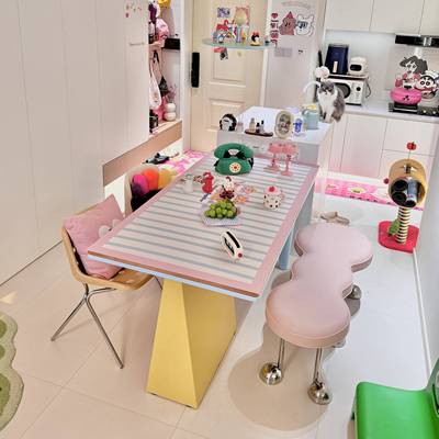 孟菲斯设计师实木吃饭桌子现代简约奶油风长方形餐桌家用小户型