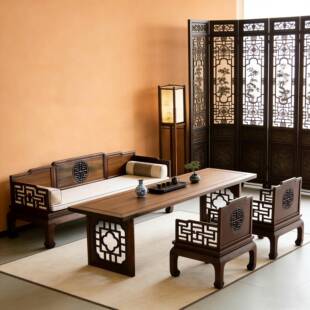 新中式北美黑胡桃木茶桌宋式美学沙发茶客厅一体高端办公实木家具