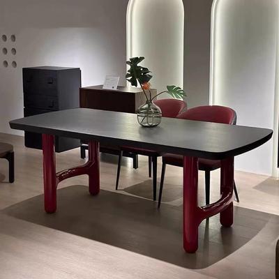 侘寂风实木餐桌中古风家用原木长桌办公桌红色设计师工作台洽谈桌